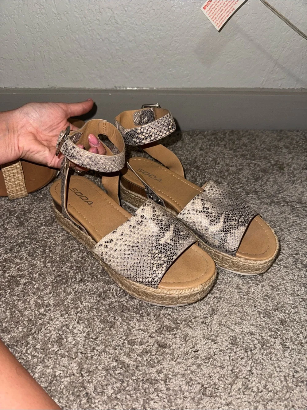 Soda Beige Snake-Print Ankle Strap Espadrille Sandals
